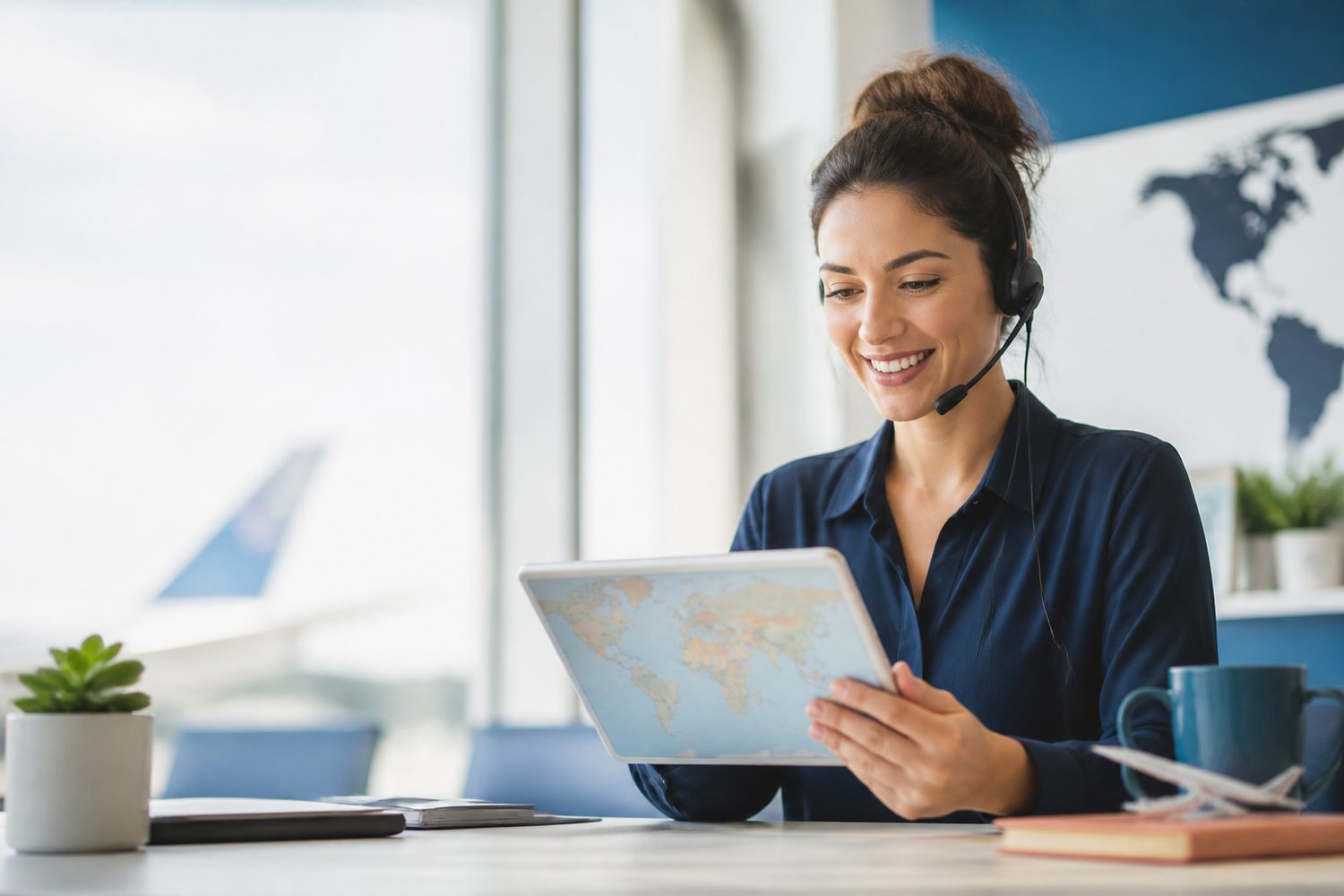Travel support specialist helping with an itinerary